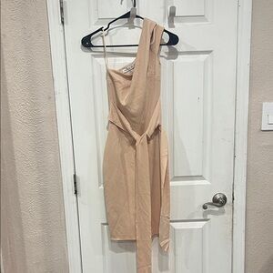 Bec + Bridge Peach One Shoulder Bandage Dress